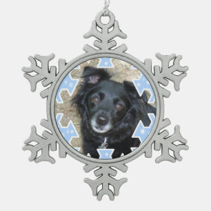 Customized Blue Snowflake Frame Keepsake Photo Pewter Christmas Ornament