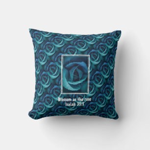Customized Blue Teal Rose Scripture Throw Pillow