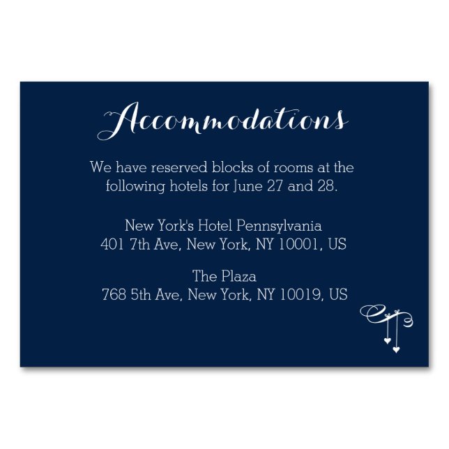 Customized Blue Wedding Accommodation Card (Front)