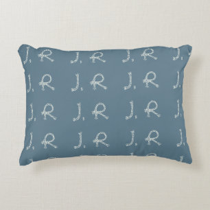 Customized Blue White Rope Knot Monogram Nautical Accent Pillow