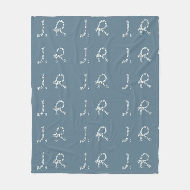 Customized Blue White Rope Knot Monogram Soft Warm Fleece Blanket (Front)