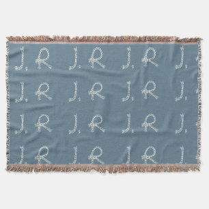 Customized Blue White Rope Knot Monogram Soft Warm Throw Blanket