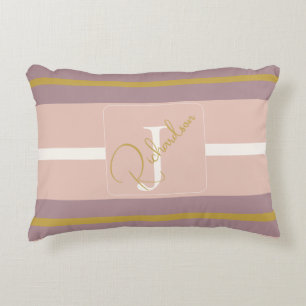 Customized Blush Pink Gold Stripe Monogram Chic  Accent Pillow