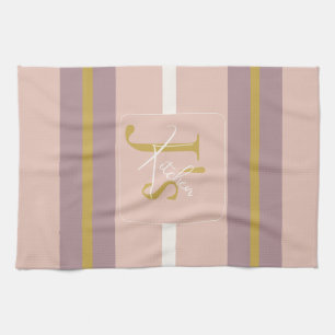 Customized Blush Pink Gold Stripe Monogram Chic Kitchen Towel
