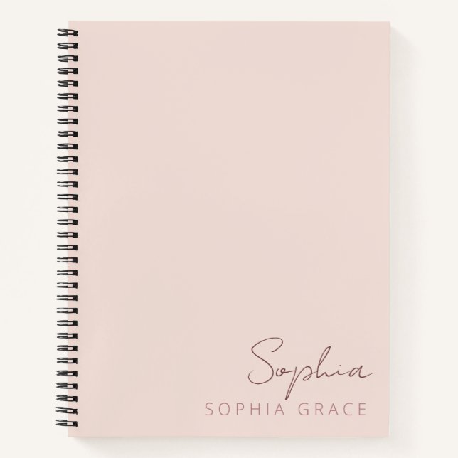Customized Blush Pink Modern Monogram Name Notebook (Front)
