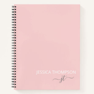 Customized Blush Pink Modern Monogram Name Notebook