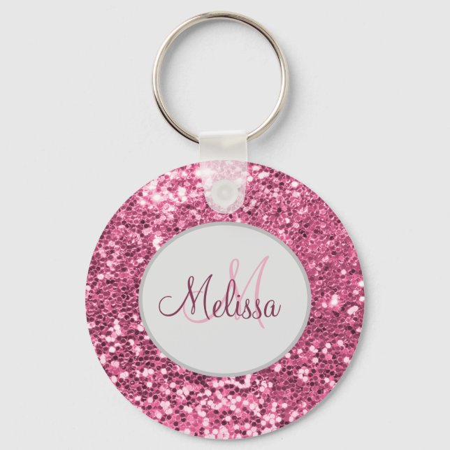 Customized Blush Pink Pretty Glitter Monogram Name Keychain (Front)