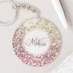 Customized Blush Pink Pretty Glitter Monogram Name Keychain<br><div class="desc">Easily personalize this beautiful sparkly pink faux glitter keychain with your custom handwritten script monogram and name.</div>