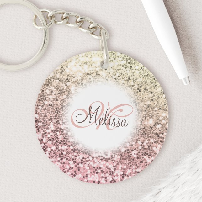 Customized Blush Pink Pretty Glitter Monogram Name Keychain (Creator Uploaded)