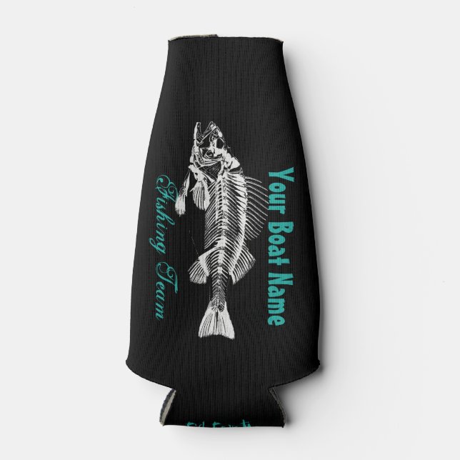 Customized Boat Name with Skeleton Fish Bottle Cooler (Front)