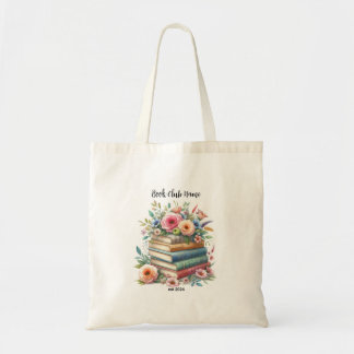 Customized Book Club Stack of Books with Flowers Tote Bag