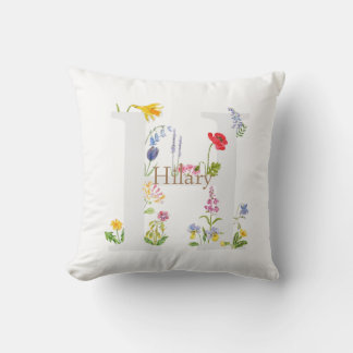 customized botanical monogram alphabet h flower throw pillow