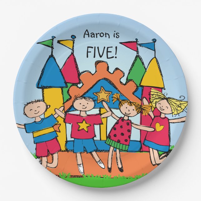 Customized Bounce House Kids Birthday Paper Plate (Front)