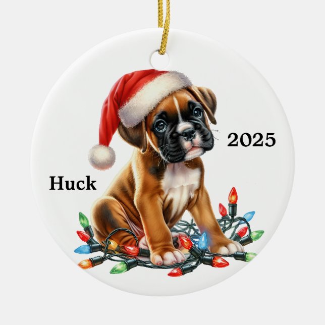 Customized Boxer Christmas Dog Ceramic Ornament (Front)
