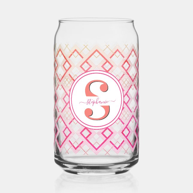 Customized Bridesmaid Name Gift for Her Pink Can Glass (Front)
