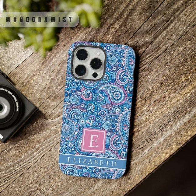 Customized Bright Blue White Pink Paisley Patte iPhone Case (Customized Bright Blue White Pink Paisley Patte iPhone Case)