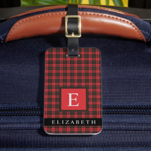 Customized Bright Red Black Chequered Pattern Luggage Tag