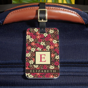 Customized Brown Floral Yellow Pink Orange Flowers Luggage Tag