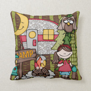 Customized Brown Haired Girl Camping Pillow