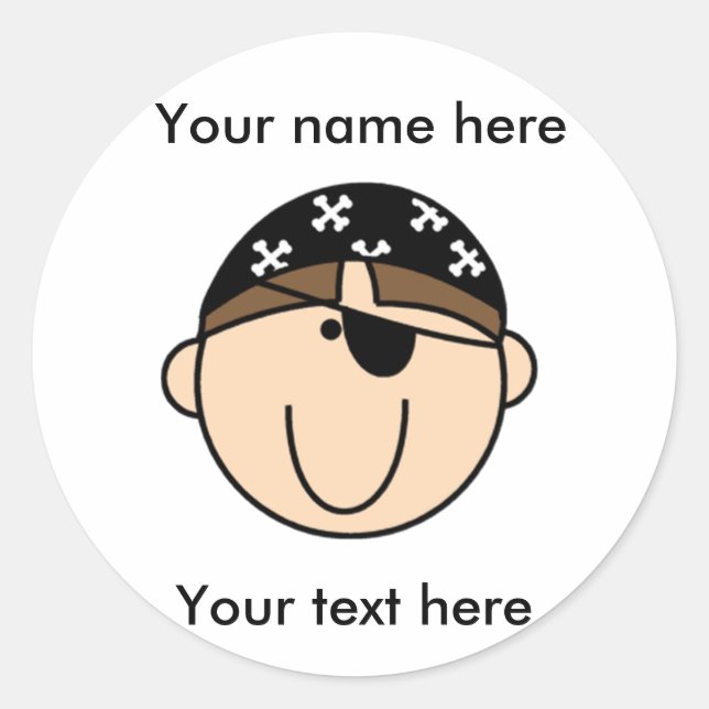 Customized Brown Haired Pirate Classic Round Sticker (Front)