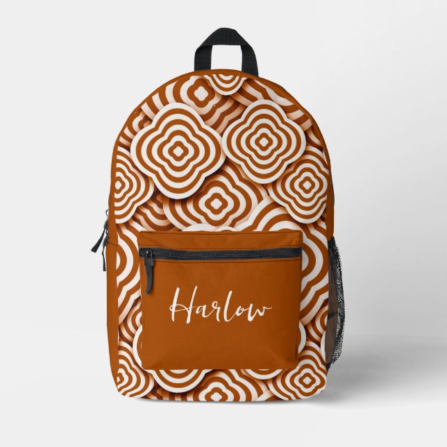 Customized Brown/White 3D Optical Illusion Printed Backpack (Front)