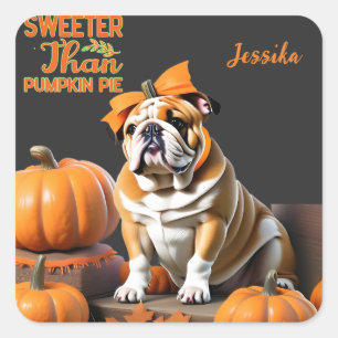 Customized Bulldog Pumpkin Pie Sweet Halloween Square Sticker
