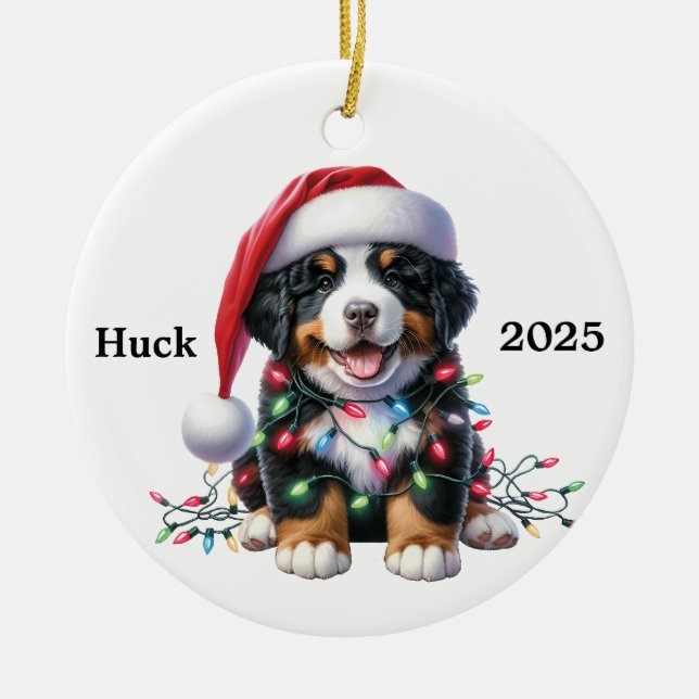 Customized Burnese Mountain Dog Xmas Ceramic Ornament (Front)