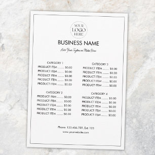 Customized Business Logo Modern Menu Price List