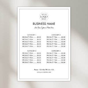 Customized Business Logo Modern Menu Price List Poster