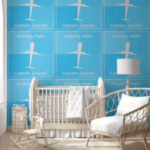 Customized Captain Airplane Blue Squares Kids Room Wallpaper