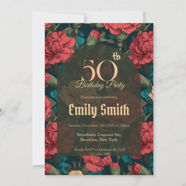 Customized Carnation Inspired Girl’S Birthday Invitation (Front)