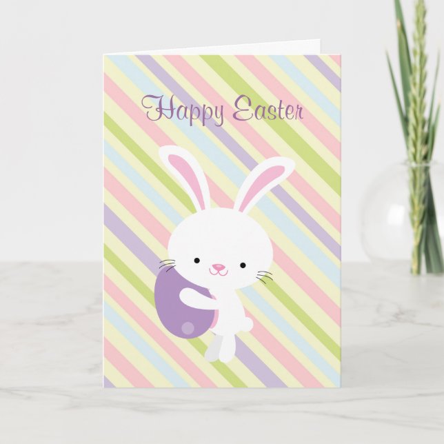 Customized Cartoon Easter Rabbit with Stripes Holiday Card (Front)