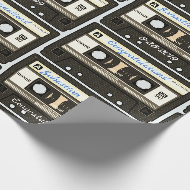 Customized Cassette Mixtape Custom Name, Occasion Wrapping Paper (Corner)