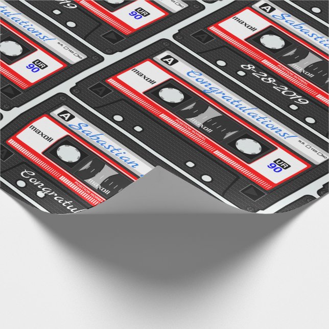 Customized Cassette Mixtape Custom Name, Occasion Wrapping Paper (Corner)