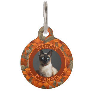 Customized Cat Gift Lilies Pattern Pet Tag