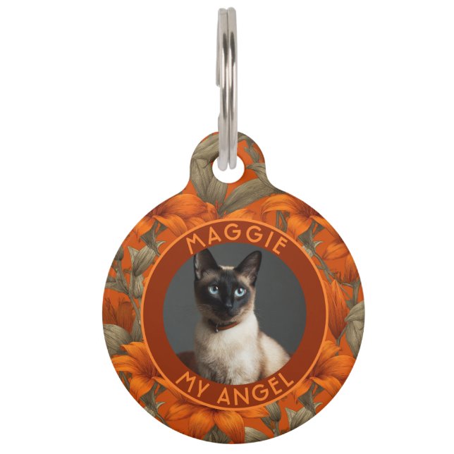 Customized Cat Gift Lilies Pattern Pet Tag (Front)