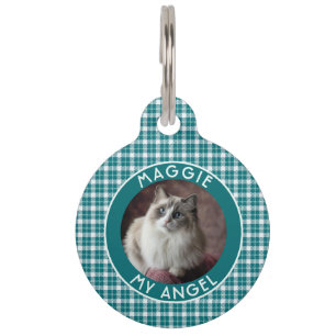 Customized Cat Lover Present Plaid Motif Pet Tag