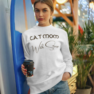 Customized Cat Mom Brown Script Funny Pet Lover Sweatshirt