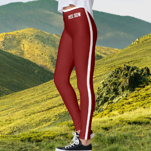 Customized Cat Mom Deep Burgundy Red White Stripes Leggings