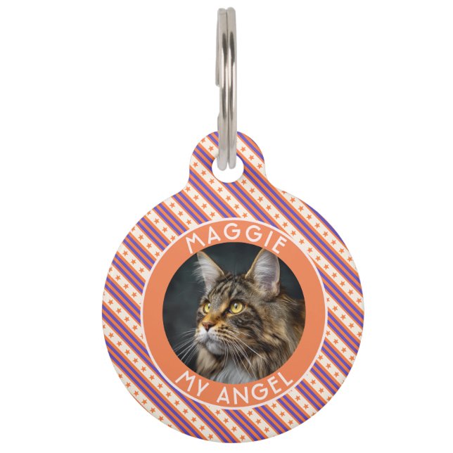 Customized Cat Mom Gift Stripes Pattern Pet Tag (Front)