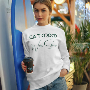 Customized Cat Mom Green Script Funny Pet Lover Sweatshirt