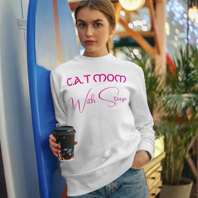 Customized Cat Mom Pink Script Funny Pet Lover Sweatshirt (Creator Uploaded)
