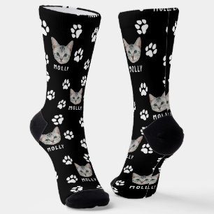 Customized Cat Pet Photo & Name Black Socks