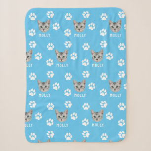 Customized Cat Pet Photo & Name Blue Sherpa Blanket