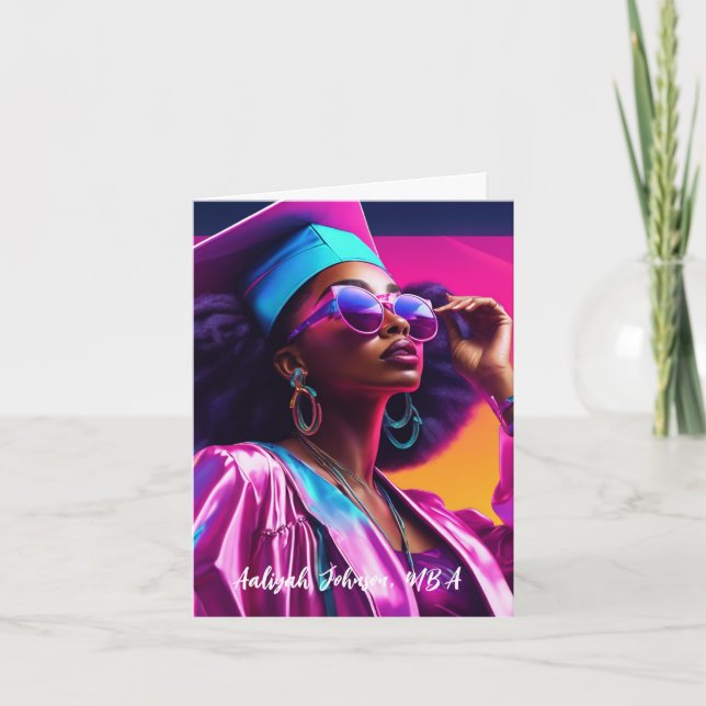 Customized Chic African-American Woman Graduation Card (Front)