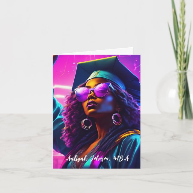 Customized Chic African-American Woman Graduation Card (Front)