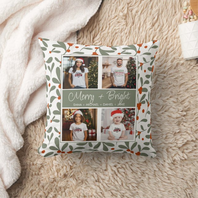 Customized Christmas 4 Photo Collage Throw Pillow (Blanket)