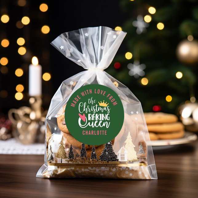 Customized Christmas Baking Queen  Classic Round Sticker (Creator Uploaded)