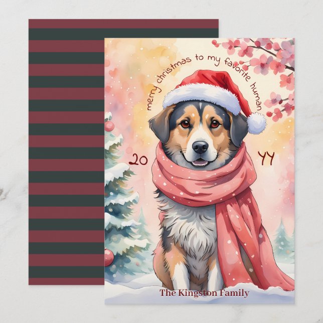 Customized Christmas Card Watercolor Dog Design (Front/Back)
