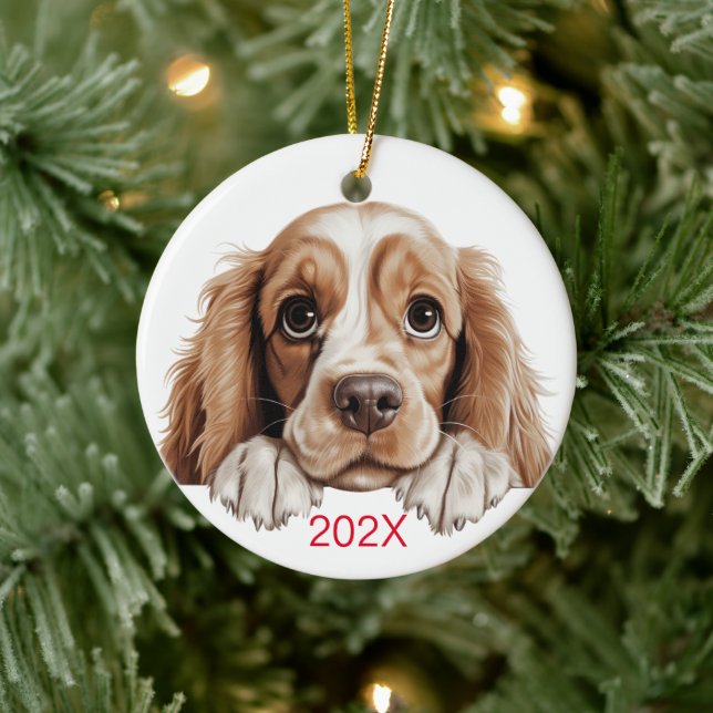 Customized Christmas Cocker Dog Ceramic Ornament (Tree)